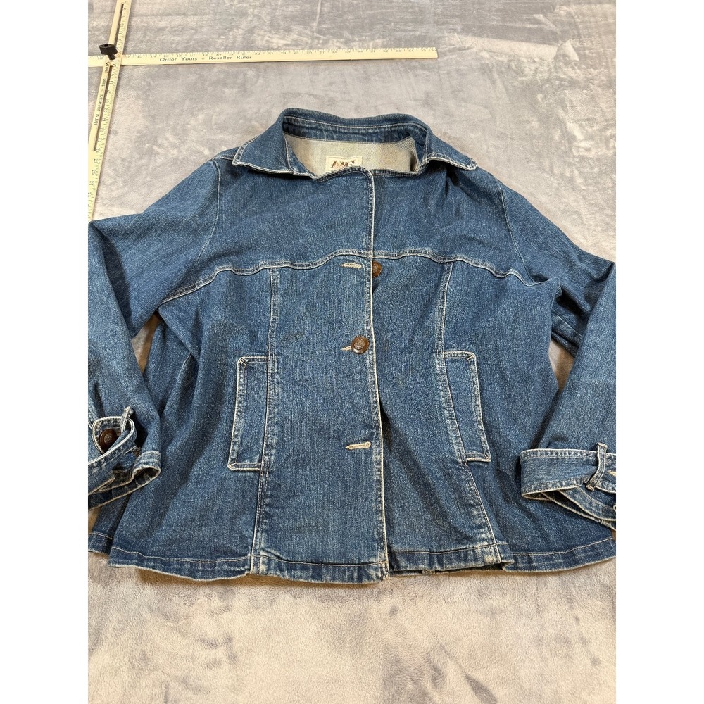 AMX Women's 2X Plus Size Blue Denim Jean Jacket Cotton Blend Button Front Coat